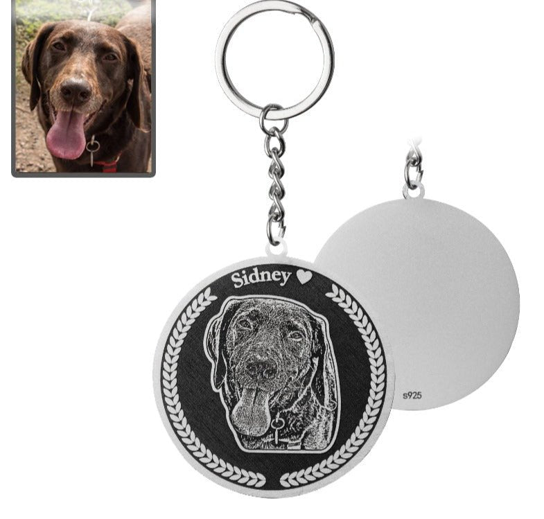 Silhouette dog round medallion key ring