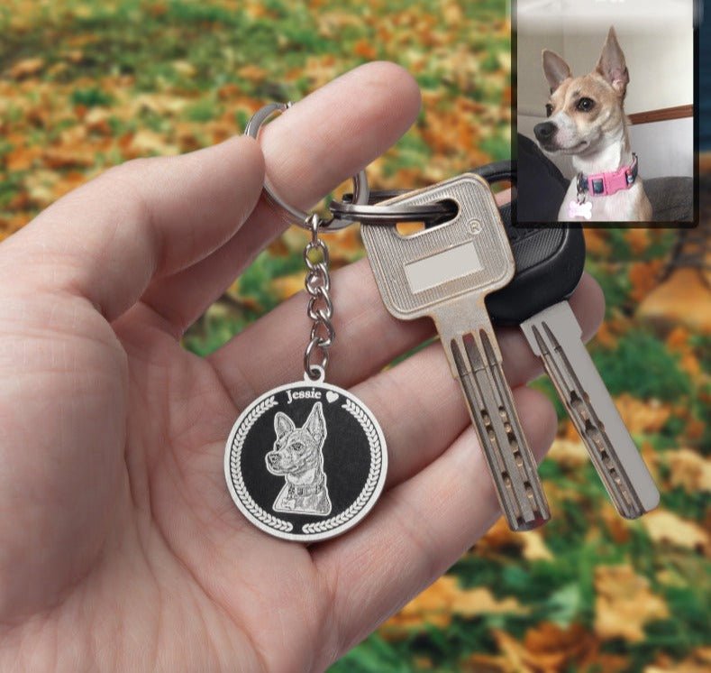 Silhouette dog round medallion key ring